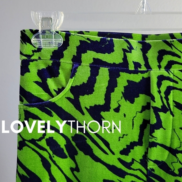 ZARA // retro-chic green blue velvet high waist straight slight flare pants - Picture 6 of 16